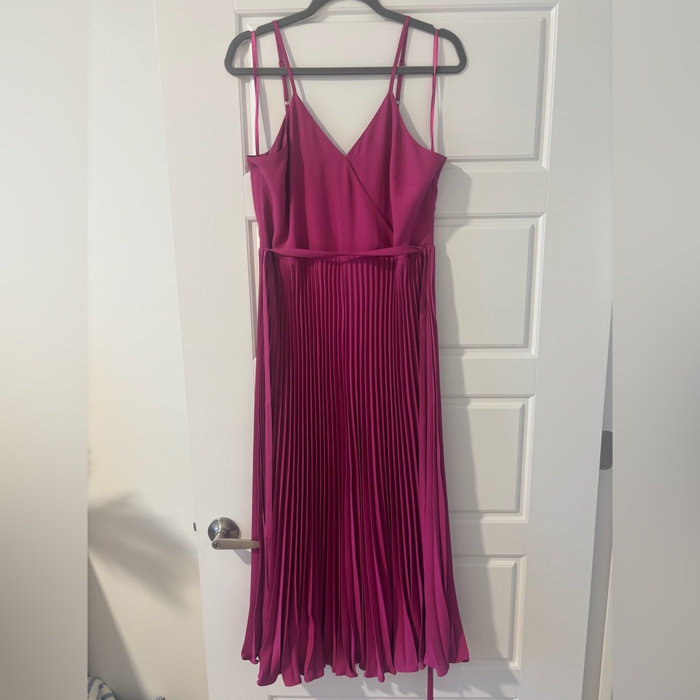 LOFT Fuchsia Pleated Midi Dress